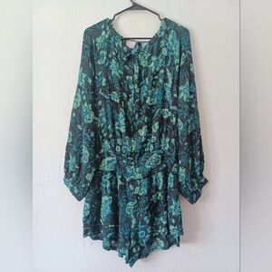 NWOT Free Peopke Dance Til Dawn Teal Green Floral Long-Sleeve Romper